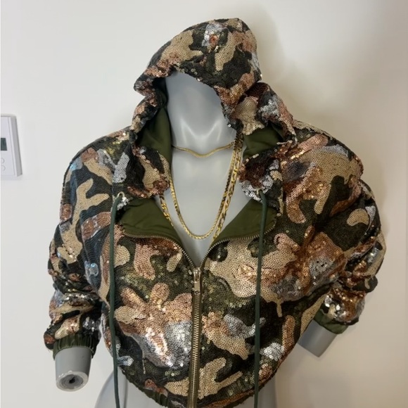 WOW Couture Camouflage Sequins  Cropped Hoodie❤️S - Picture 2 of 15
